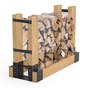 Outdoor Firewood Log Rack Bracket Kit Fireplace Wood Storage Holder Adjustable to Any Length (2 Pieces)