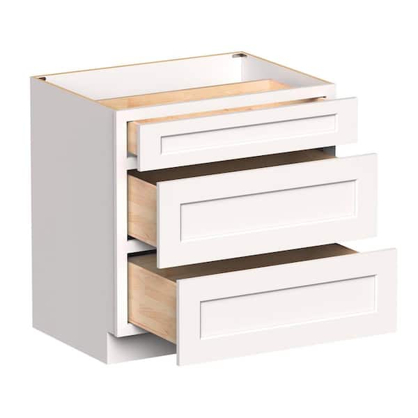 33 in. W x 24 in. D x 34.5 in. H in White HDF Ready to Assemble Drawer Base Kitchen Cabinet with 3 Drawers