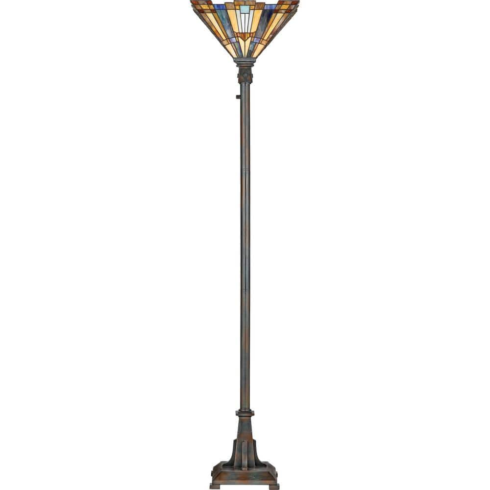 Valiant Bronze 71" Torchiere Floor Lamp with Art Glass Shade