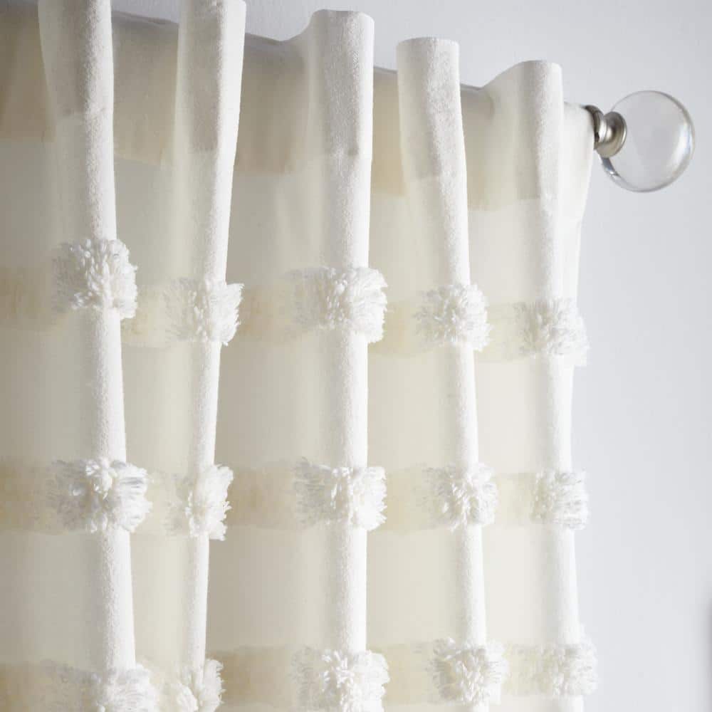 White Cotton Light-Filtering Rod Pocket Back Tab Curtains, 50" x 95"