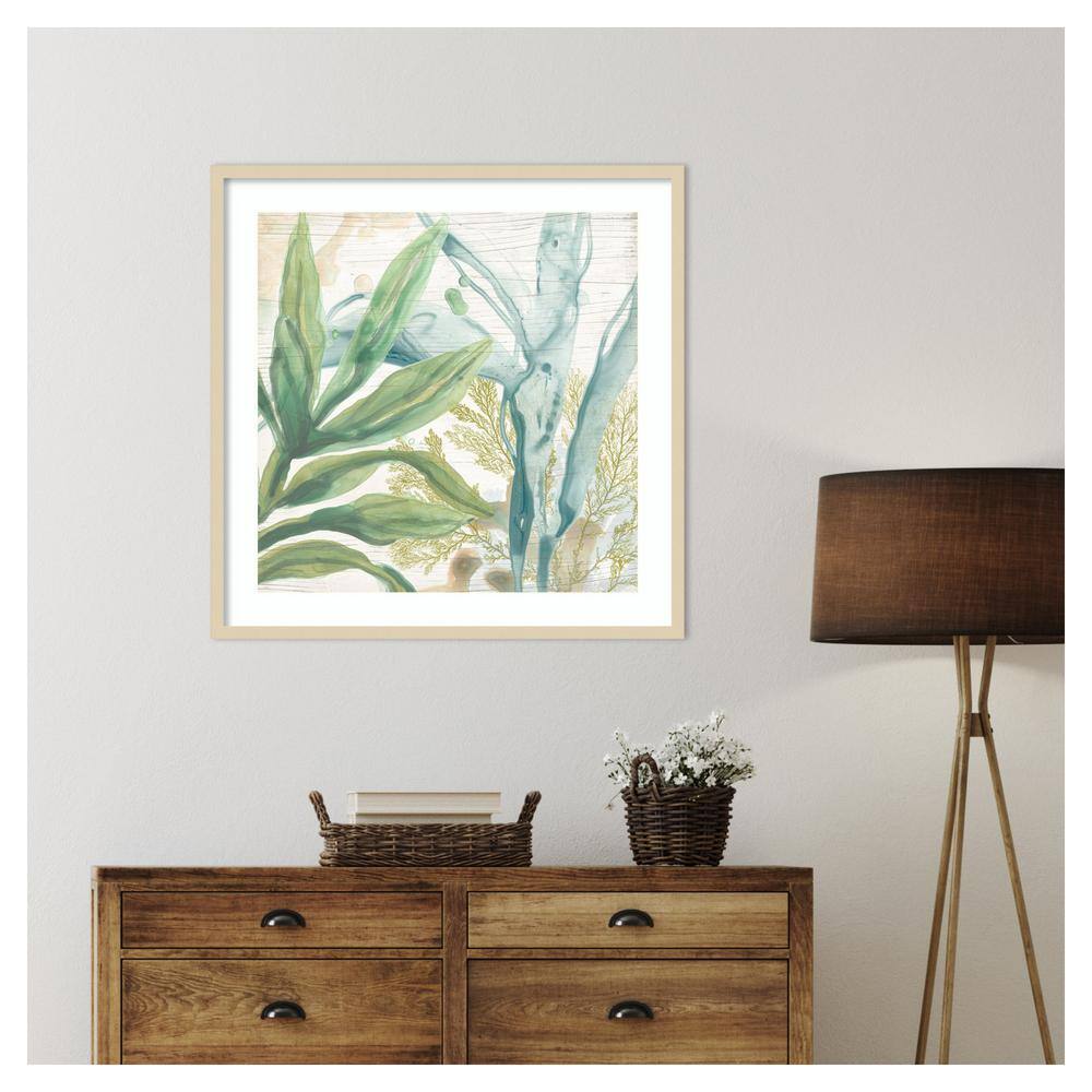 Quiet Coastal Collage II 33" Framed Abstract Botanical Print in Natural Wood