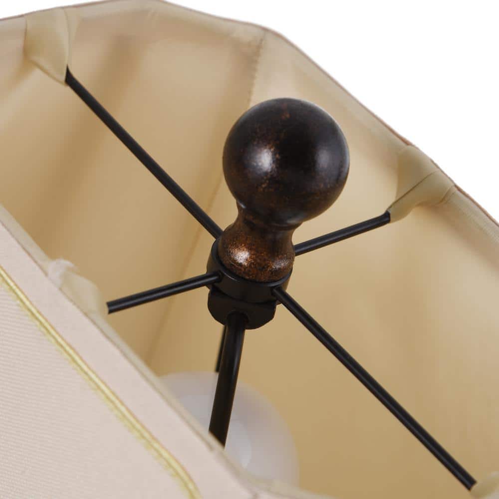 Toffee Wood Finish Table Lamp with White Fabric Shade