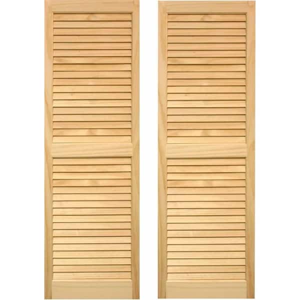 Unbranded 15 in. x 63 in. Cedar Exterior Louvered Shutters Pair