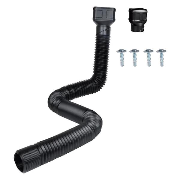 7 ft. Plastic Black Flexible Downspout Extension Pipe for 2 x 3 and 3 x 4 Downspouts w/Adapters Drain Rainwater 1-Pack