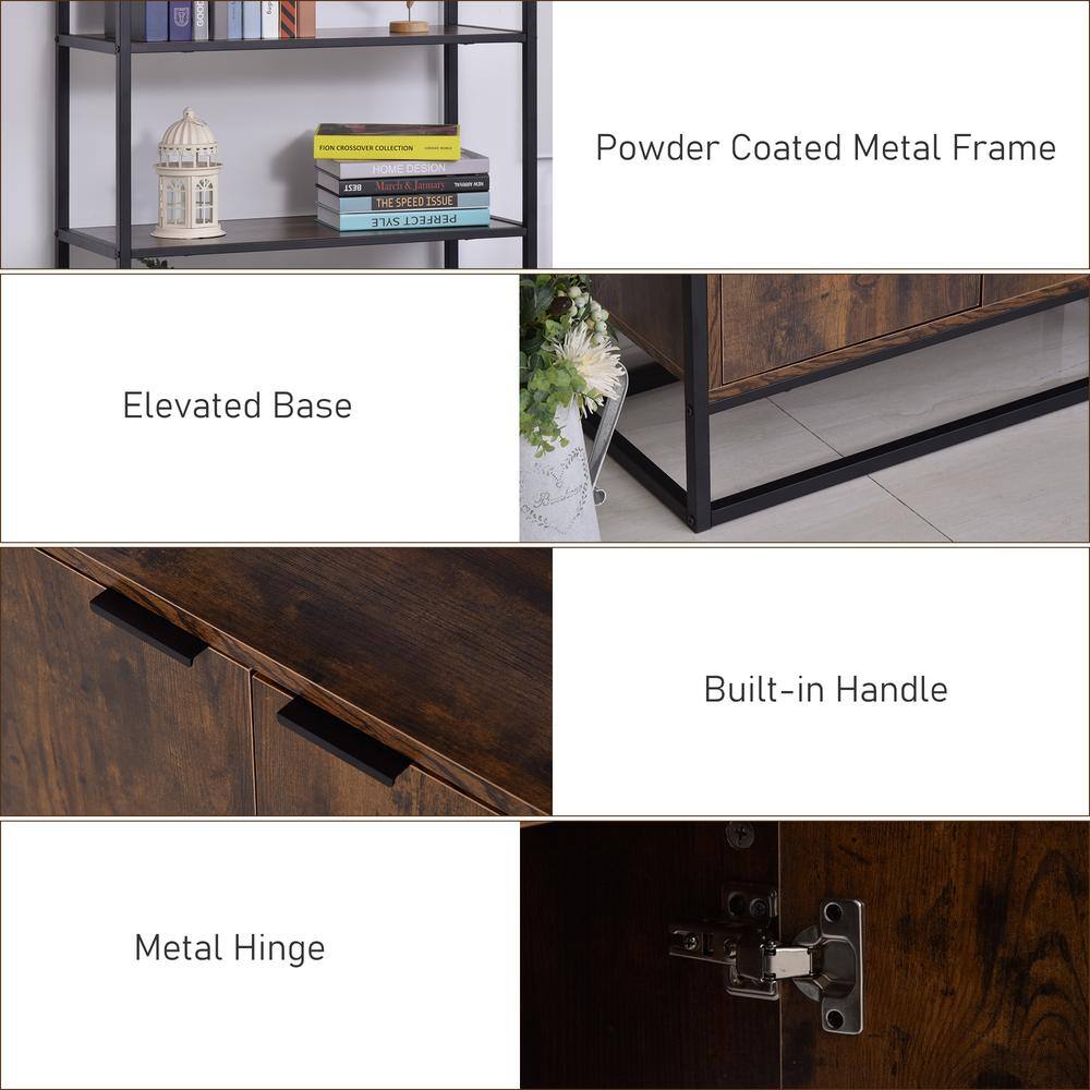 Brown Tall Baker's Rack with Open Shelves and Cupboard