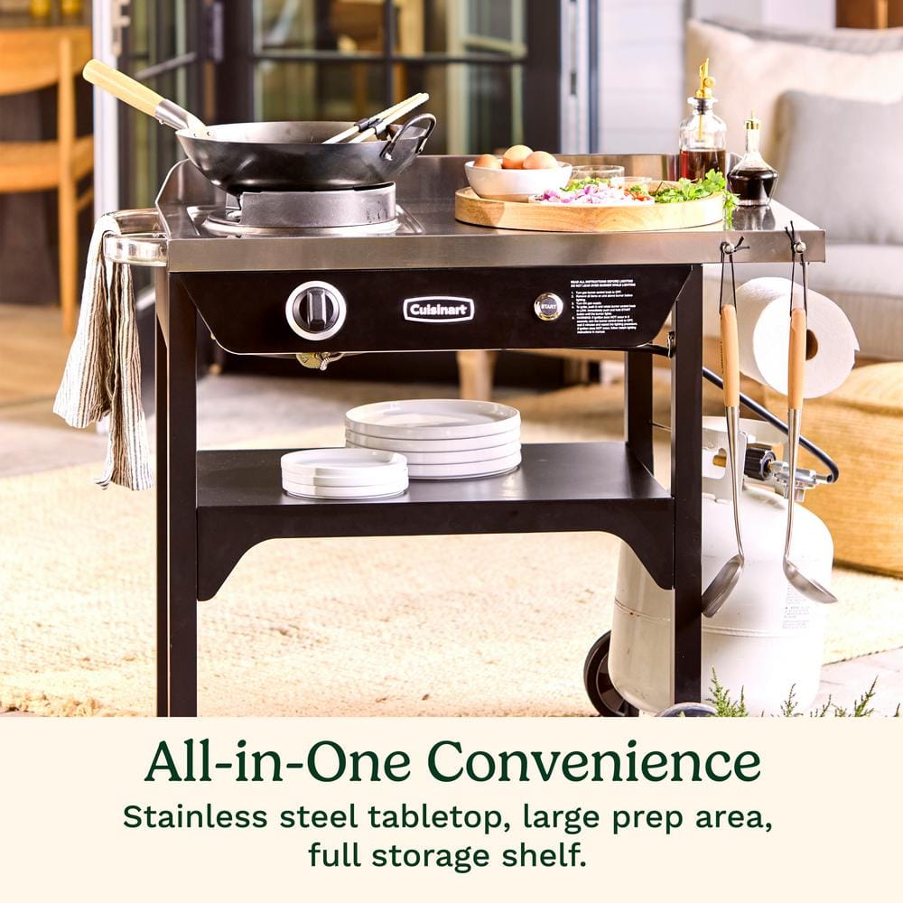 Cuisinart Black and Stainless Steel Outdoor Wok Station with Carbon Steel Wok