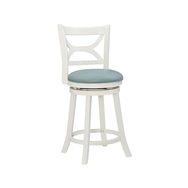 Lopez 24 in. Cream High Back Wood Counter Stool with Faux Leather Seat