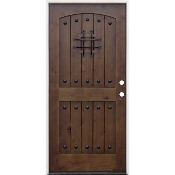 Pacific Entries 36 in. x 80 in. Walnut Left-Hand Inswing Arched 2-Panel Speakeasy Stained Alder Prehung Front Door with 6-9/16 in. Jamb