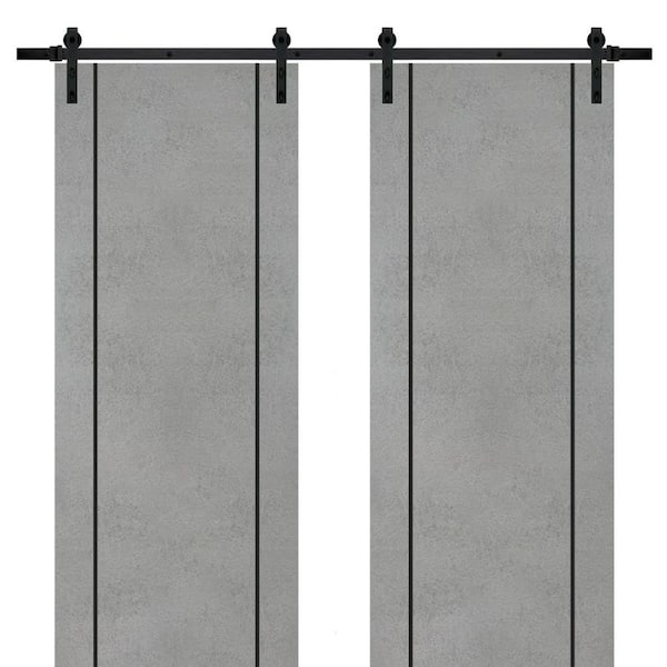 Sartodoors 36 in. x 96 in. 2-Panel Concrete Solid Wood with Honeycomb Sliding Barn Door with Hardware Kit