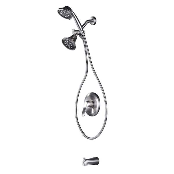ALEASHA Single Handle 7-Spray Shower Faucet 1.8 GPM with Tub Spout and Flexible Handheld Shower in Brushed Nickel