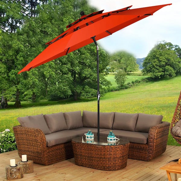 10 ft. Aluminum Market Tilt Patio Umbrella in Red