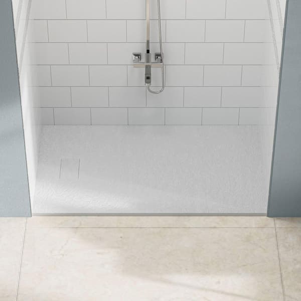 60 in. L x 36 in. W Curbless Alcove Shower Pan Base with L/R Drain in White