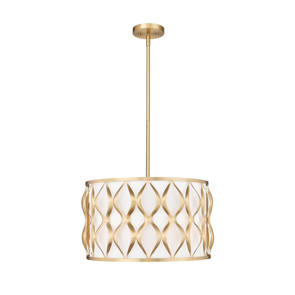 Harden 60-Watt 5-Light Modern Gold Shaded Pendant-Light with White Fabric S