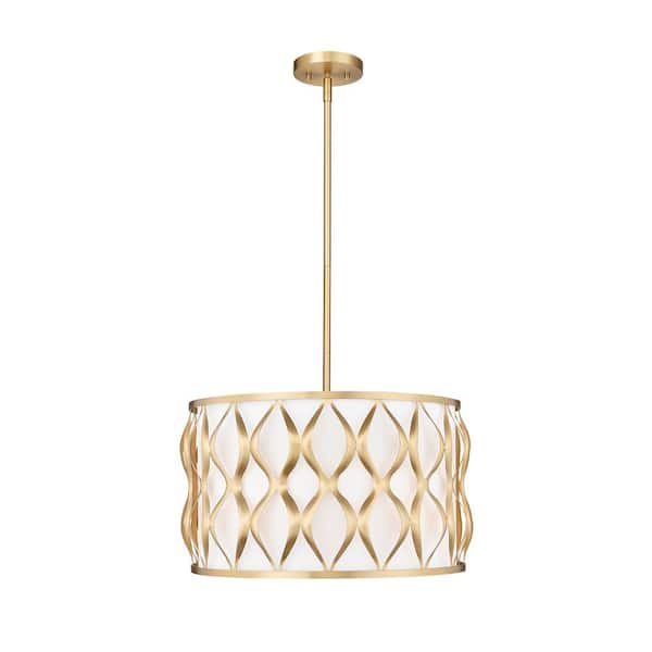 Unbranded Harden 60-Watt 5-Light Modern Gold Shaded Pendant-Light with White Fabric Shade, No Bulbs Included