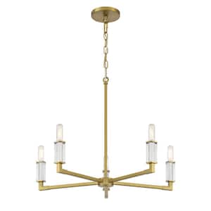 Oro District 5-Light Soft Brass Candlestick Round Chandelier for Dining Room with No Bulbs Included