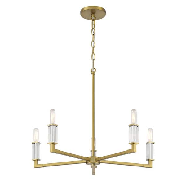 Minka Lavery Oro District 5-Light Soft Brass Candlestick Round Chandelier for Dining Room with No Bulbs Included