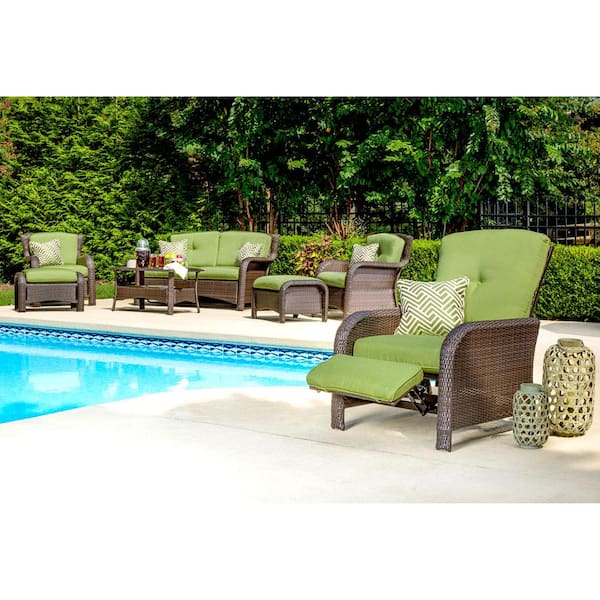 Hanover Strathmere 1-Piece Outdoor Reclining Patio Lounge Chair with Cilantro Green Cushions