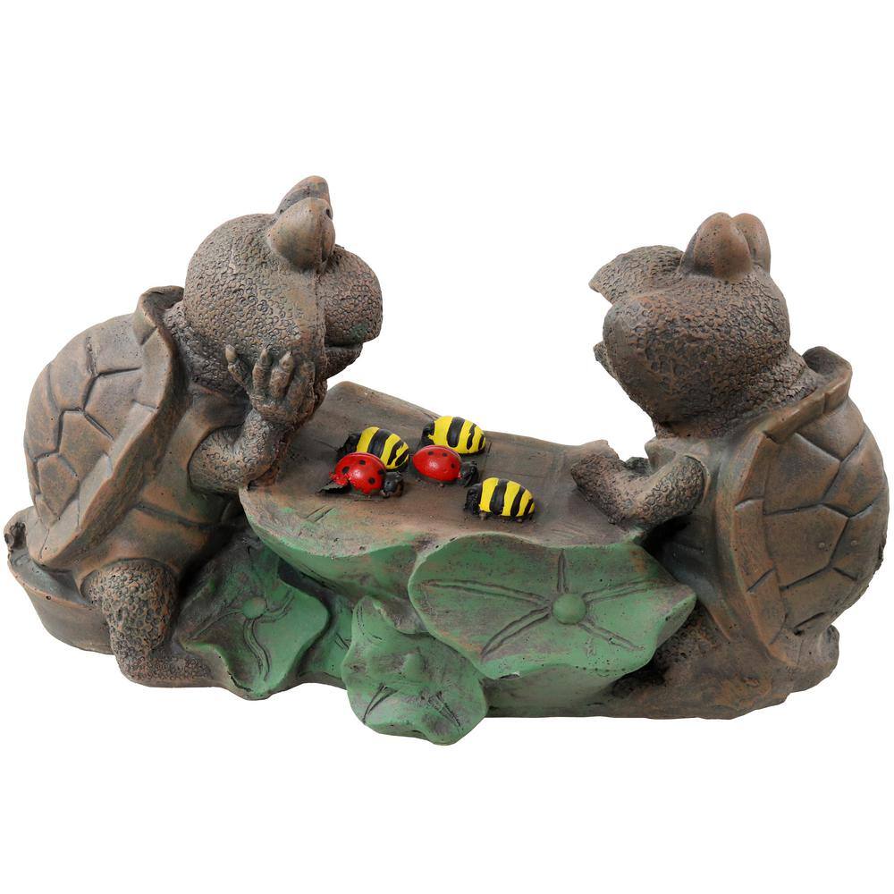 Sunnydaze 7.5-Inch Brown Concrete Turtle Tic Tac Toe Garden Statue