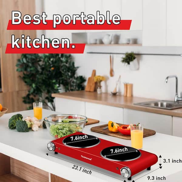 Elexnux Portable 2-Burner 7.4 in. Silver Electric Stove 1800-Watt Hot Plate  with Anti-Scald Handles FYDQESXY3203S - The Home Depot