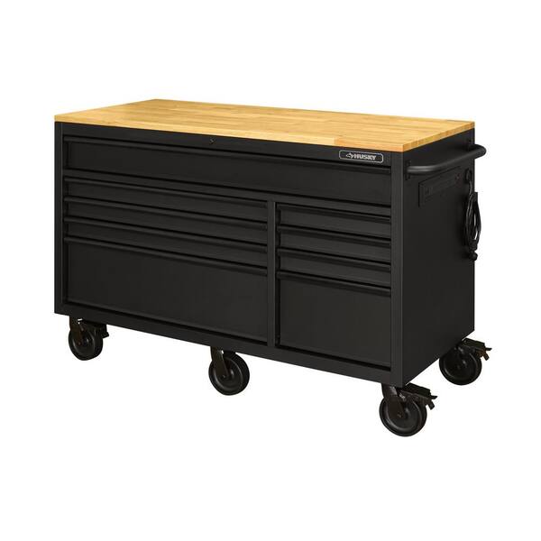 56 in. W x 24.5 in. D Heavy Duty 9-Drawer Mobile Workbench Tool Chest with Solid Hardwood Work Top in Matte Black