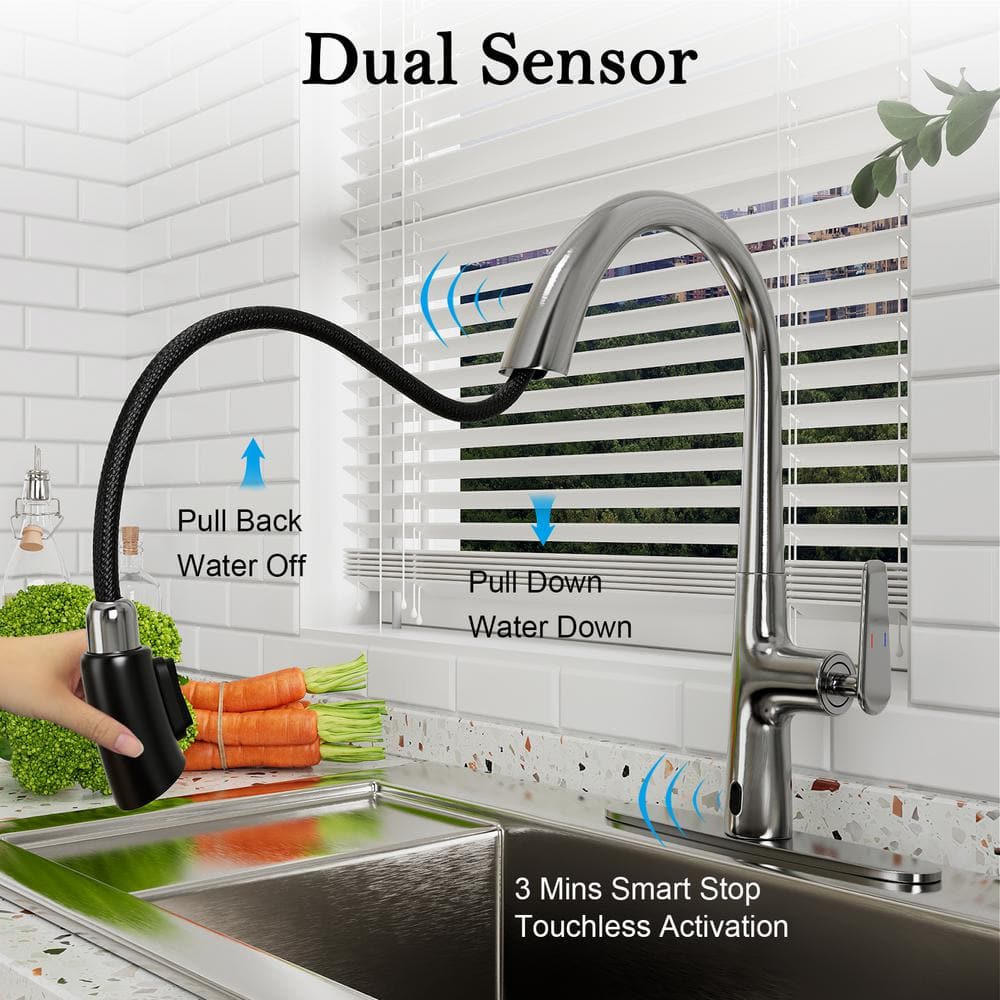 Brushed Nickel Touchless Pull Down Kitchen Faucet with Pull-out Spray