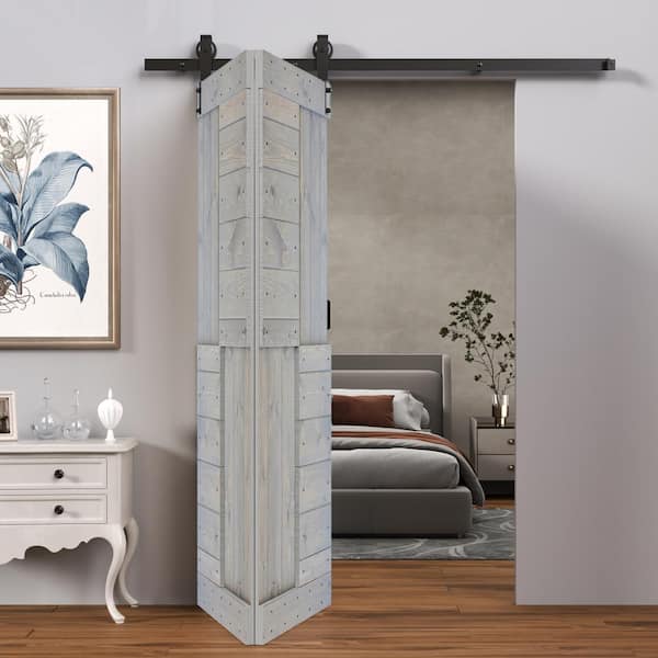 ISLIFE S Style 48 in. x 84 in. (24 in. x 84 in. 2-Panels) French Gray Solid Wood Bi-Fold Door with Hardware Kit Assembly Needed