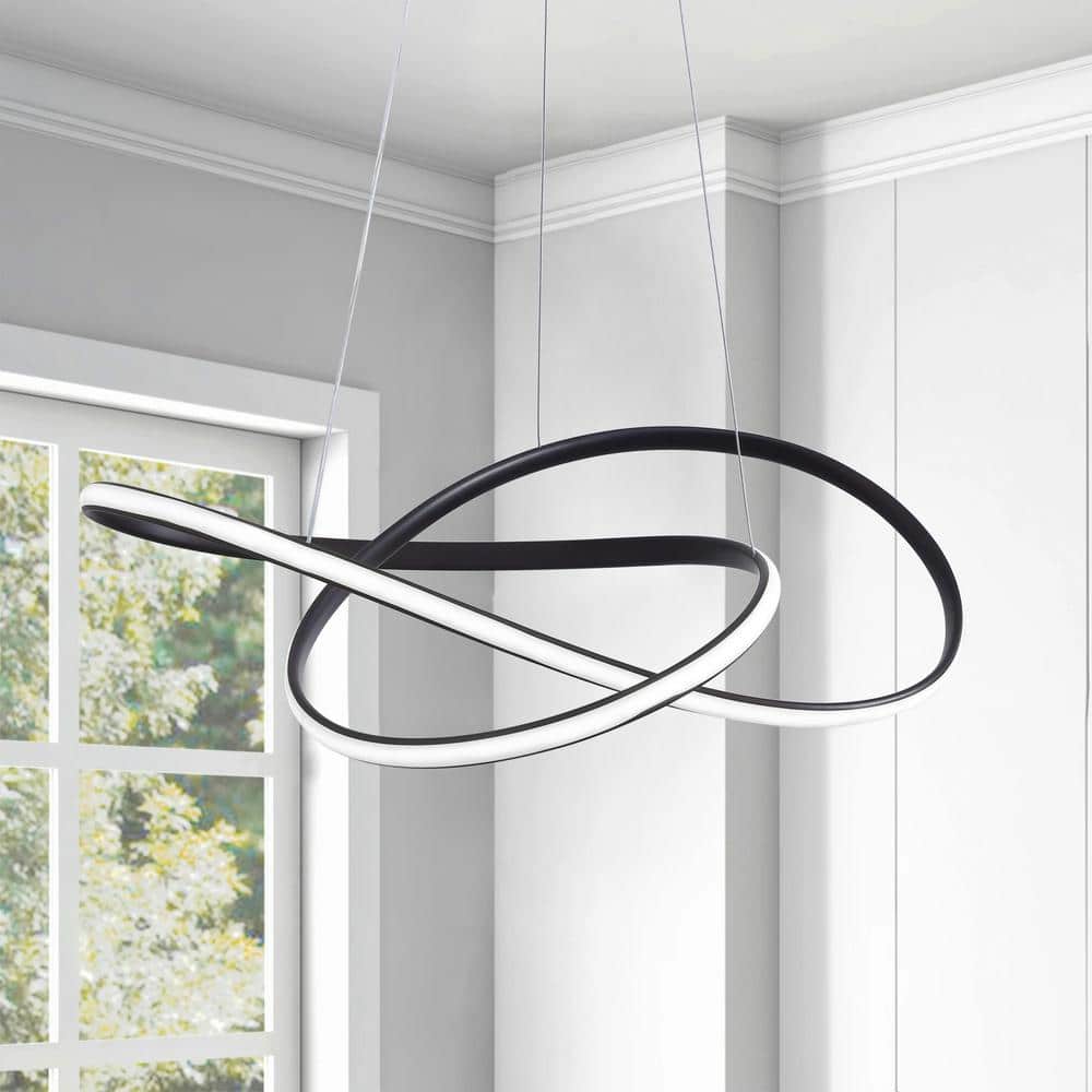 Light Modern Geometric Black Integrated LED Chandelier Creative Design Ceiling Hanging Light (NO TEST)