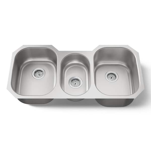 Undertone Undercounter Stainless Steel 41.625 in. 0-Hole Triple Basin Kitchen Sink