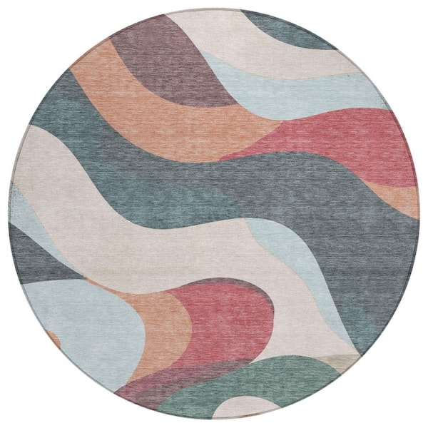 Chantille Machine Washable Indoor/Outdoor Abstract ACN2186 Coral 8 ft. x 8 ft. Area Rug
