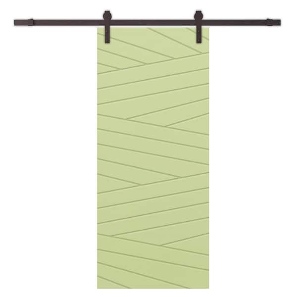 CALHOME 30 in. x 96 in. Sage Green Painted Composite MDF Paneled Interior Sliding Barn Door with Hardware Kit