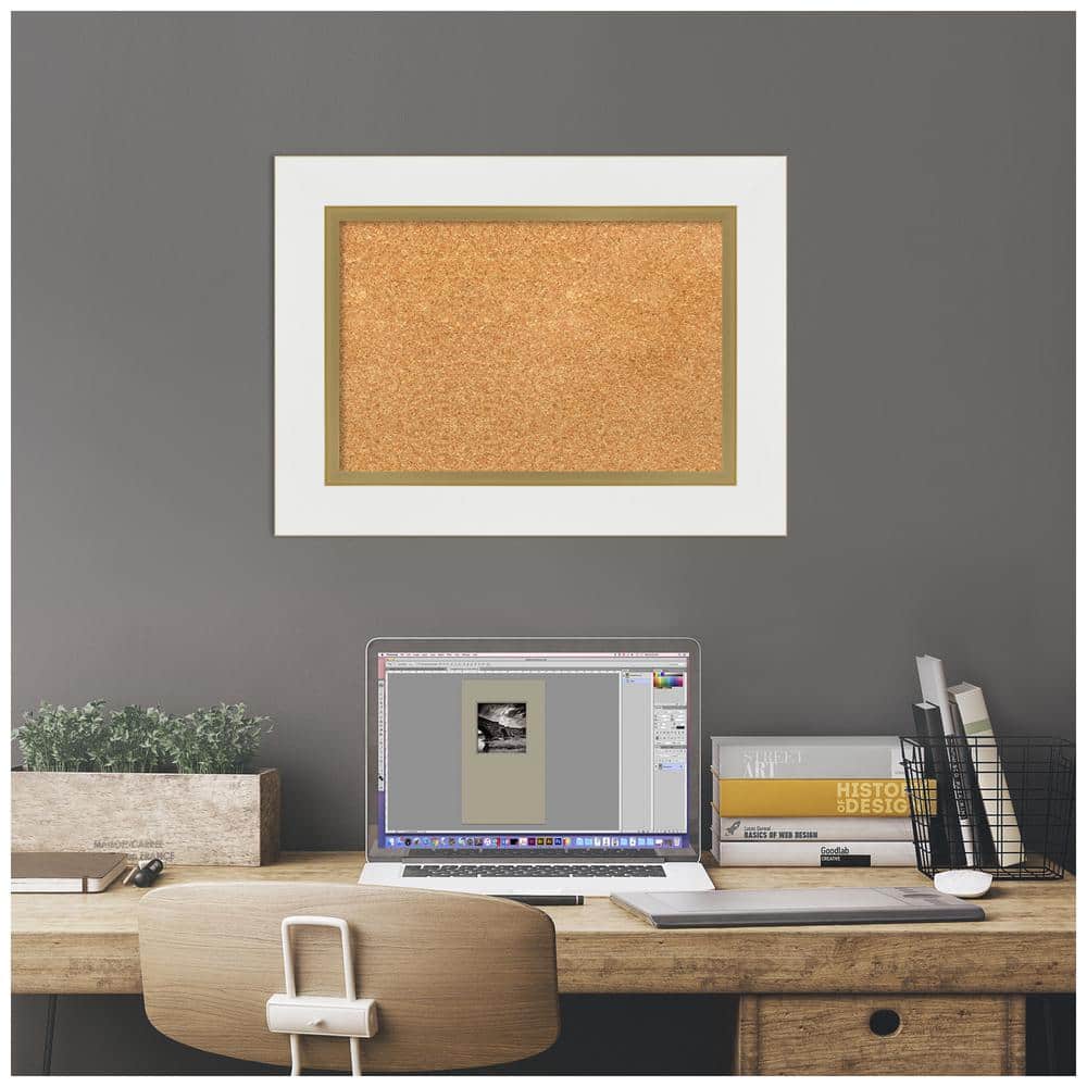 Eva White Gold Framed Natural Cork Bulletin Board