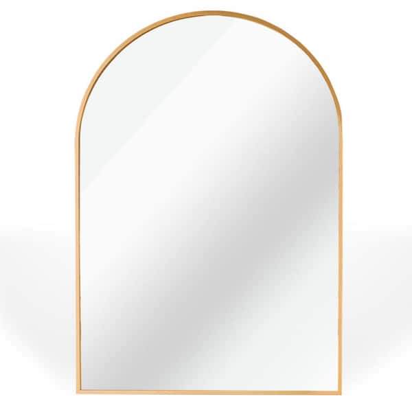 24 in. W x 36 in. H Large Arched Aluminium Framed Wall Bathroom Vanity Mirror in Gold with 4 mm HD Glass