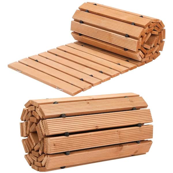 24 ft. L x 17 in. W Outdoor Non-Slip Straight Cedar Wooden Garden Pathway Walkway Paver for Backyard Wedding Party