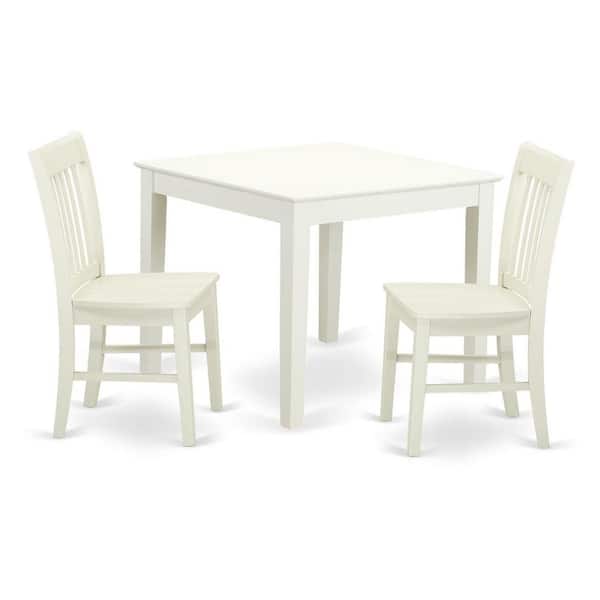3-Piece Linen White Finish Solid Wood Top Dining Table Set
