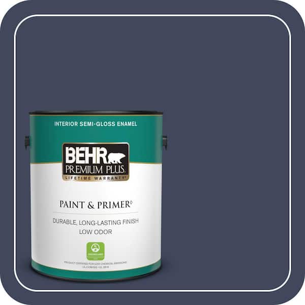 BEHR PREMIUM PLUS 1 gal. #S530-7 Dark Navy Semi-Gloss Enamel Low Odor Interior Paint & Primer