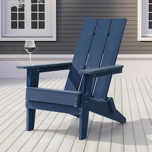 Navy Blue Folding Adirondack Chair, Waterproof HIPS High Load Capacity Patio Chair with Wide Armrests (1-Piece)