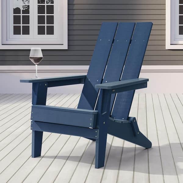 Sonkuki Navy Blue Folding Adirondack Chair, Waterproof HIPS High Load Capacity Patio Chair with Wide Armrests (1-Piece)