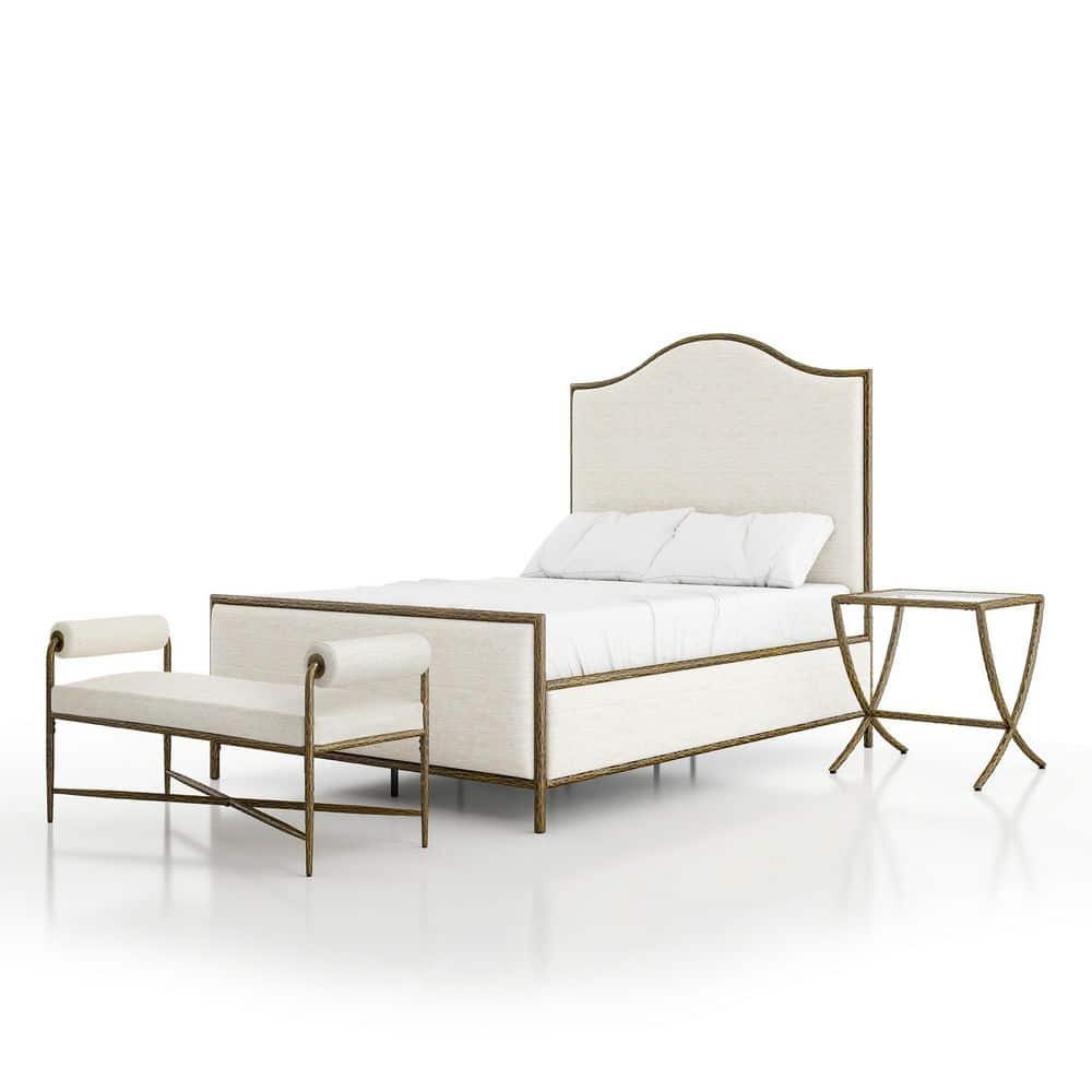Parto 3-Piece Modern Forged Metal Gold Full Camelback Bedroom Set With Bench price history on PriceWatchPro