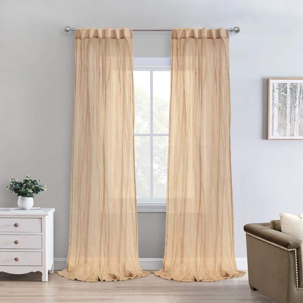 Apricot Sheer Polyester Pleated Rod Pocket Curtain Panel 52" x 95"