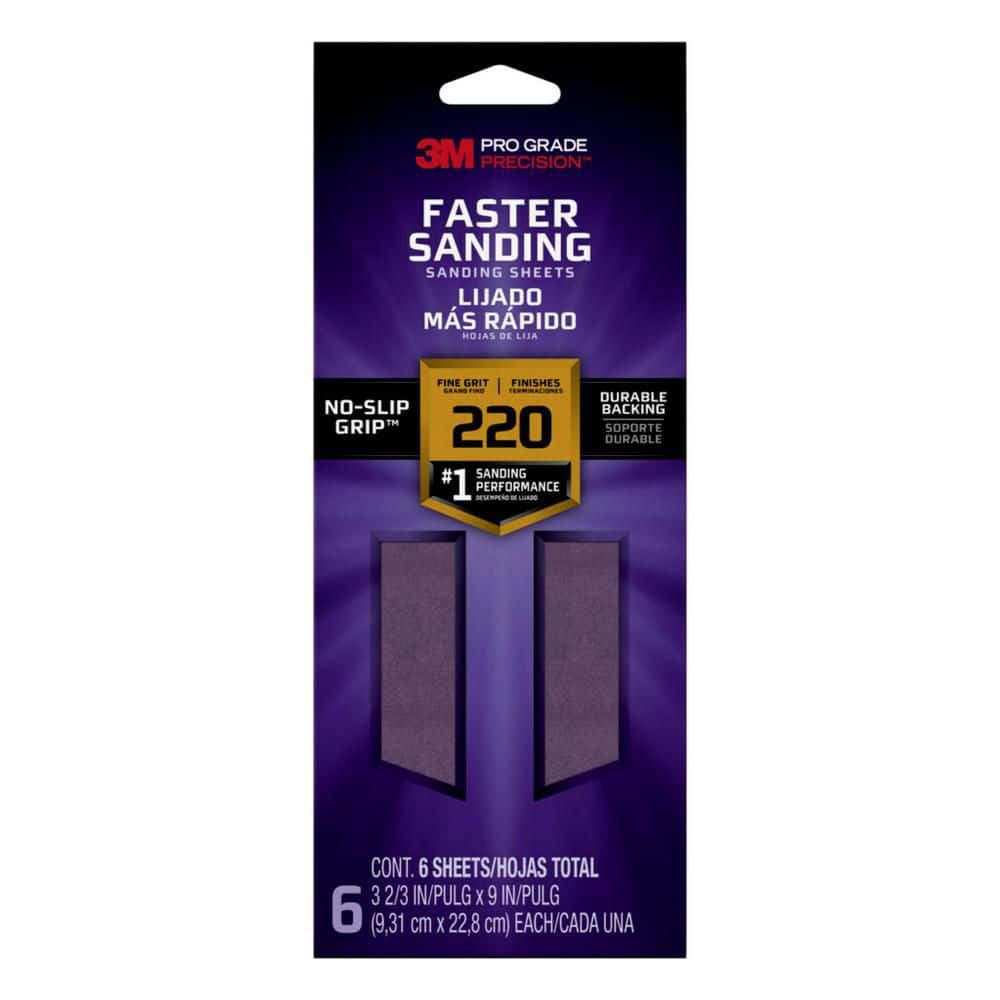 3M Pro Grade Precision 3 2/3 in. x 9 in. Fine 220-Grit Sheet Sandpaper (6-Pack)