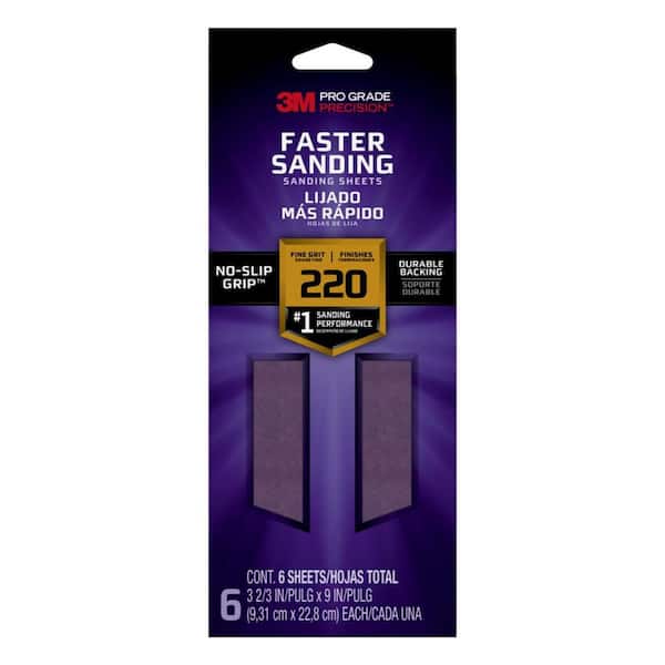 Pro Grade Precision 3 2/3 in. x 9 in. Fine 220-Grit Sheet Sandpaper (6-Pack)