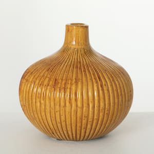 8" Amber Textured Urn Vase