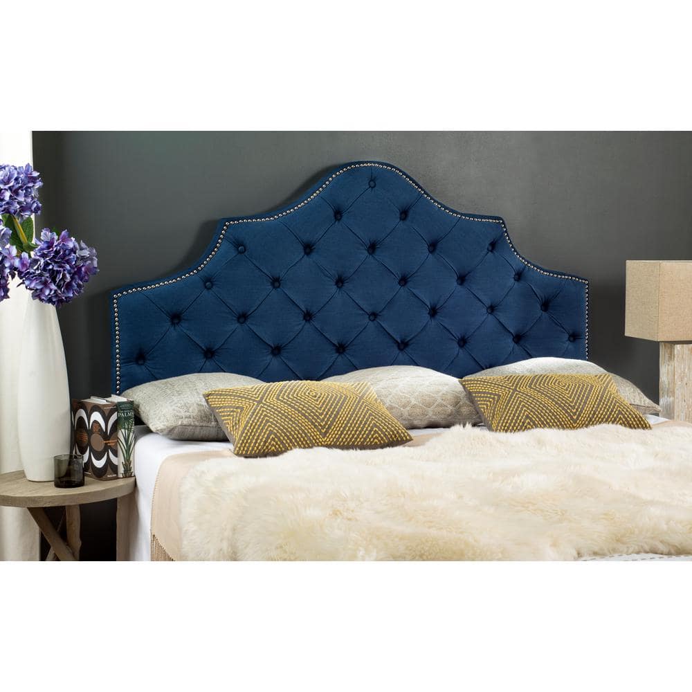 Steel Blue Tufted King Headboard with Nailhead Trim