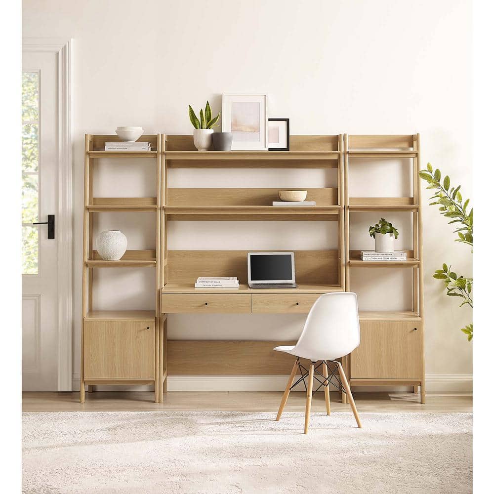 Bixby Oak 3-Piece Slim Tiered Home Office Desk & Bookshelf Set
