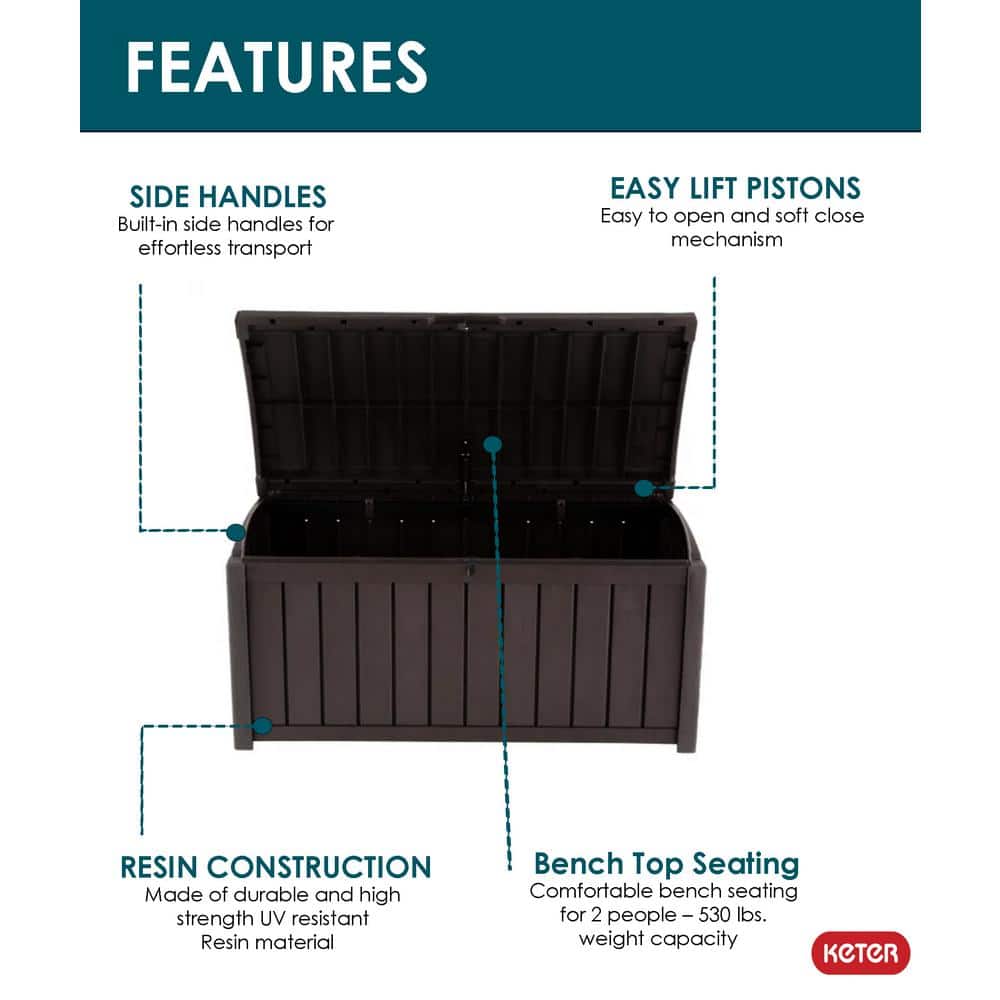 Brown Lockable Plastic 101 Gallon Deck Storage Box