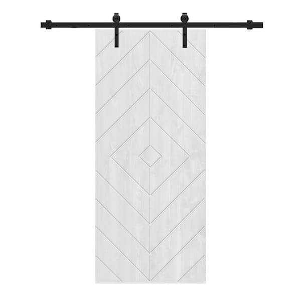 CALHOME Diamond 24 in. x 80 in. Fully Assembled White Stained Wood Modern Sliding Barn Door with Hardware Kit