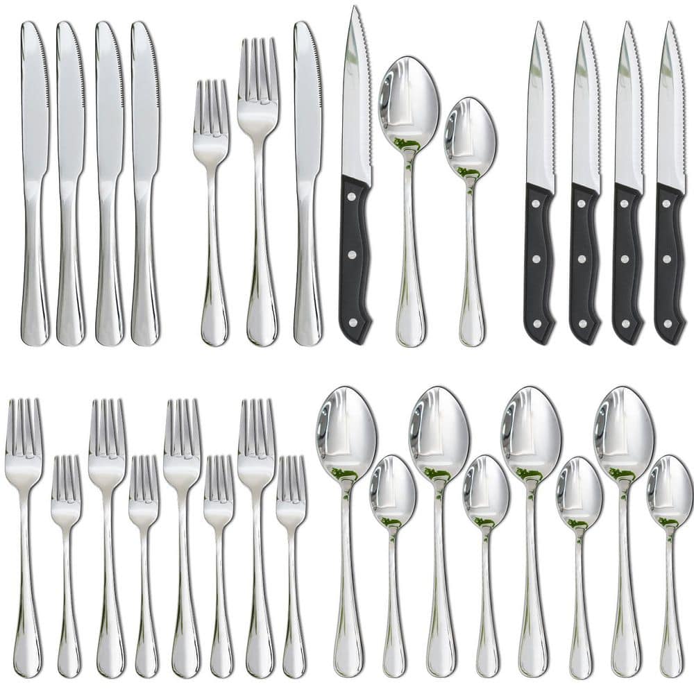 24 Piece Silverware Set with Steak Knives, Stainless Steel Flatware Set for 4 People, Mirror Polished Kitchen Utensils price history on PriceWatchPro
