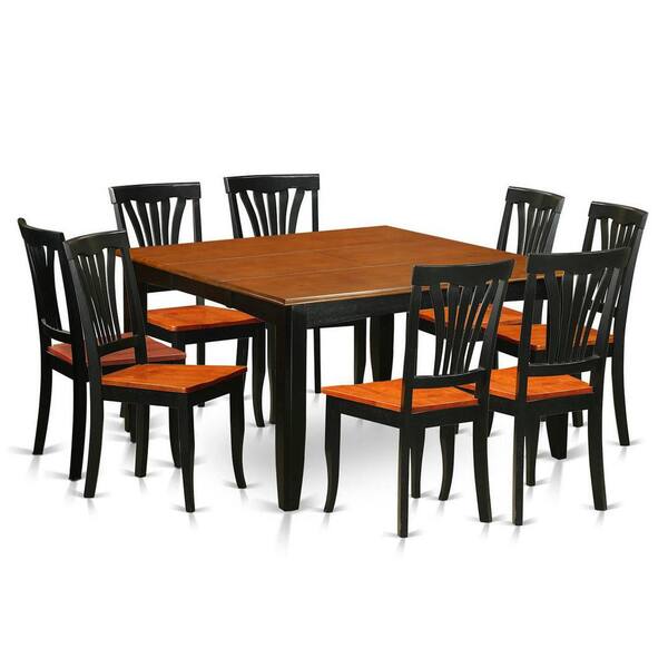 East West Furniture 9-Piece Square Black & Cherry Finish Solid East West Furniture 9-Piece Square Black & Cherry Finish Solid