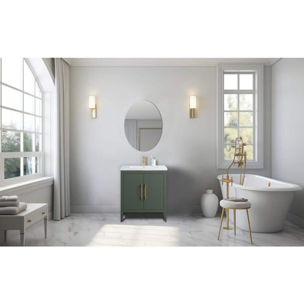 30" Vintage Green Single Sink Bathroom Vanity with Ceramic Top