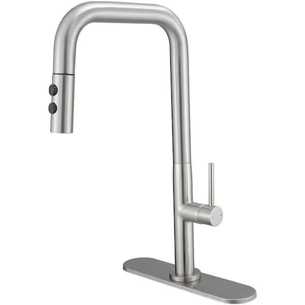 Single-Handle Pull-Down Sprayer Kitchen Faucet 1-Spray High Arc With Deck Plate in Brushed Nickel